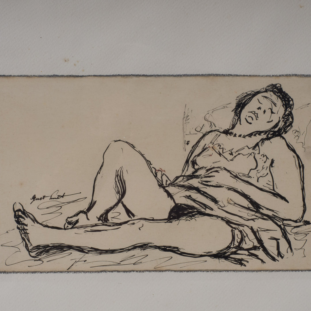 Nice ink drawing of a lying lady by Gust Smet