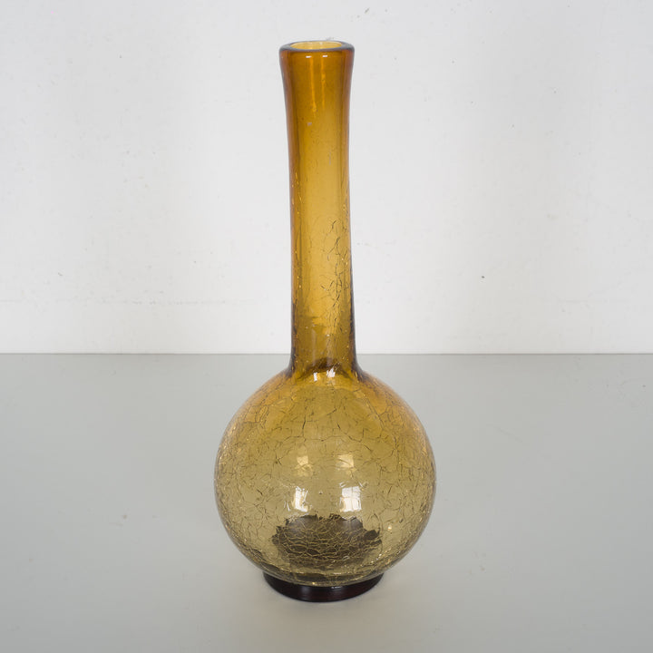 Ocher-colored mouth-blown vase in crackle