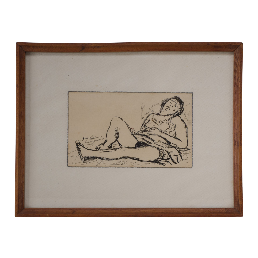 Nice ink drawing of a lying lady by Gust Smet