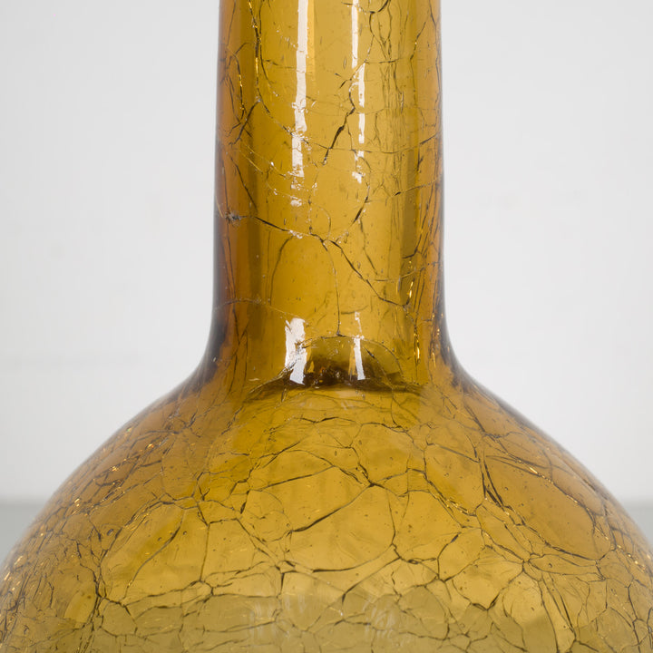 Ocher-colored mouth-blown vase in crackle