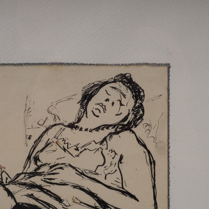 Leuke tekening in inkt van een liggende dame door Gust Smet