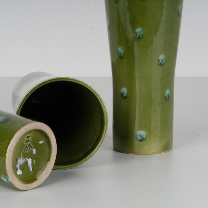 Set of 3 green glazed ceramic vases