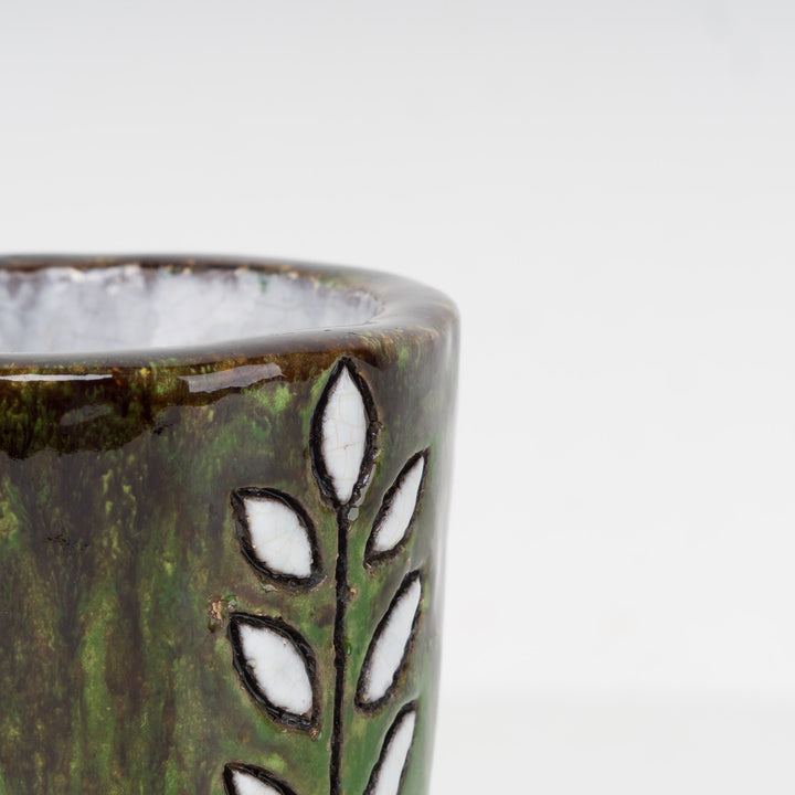 Green glazed ceramic cup - signed