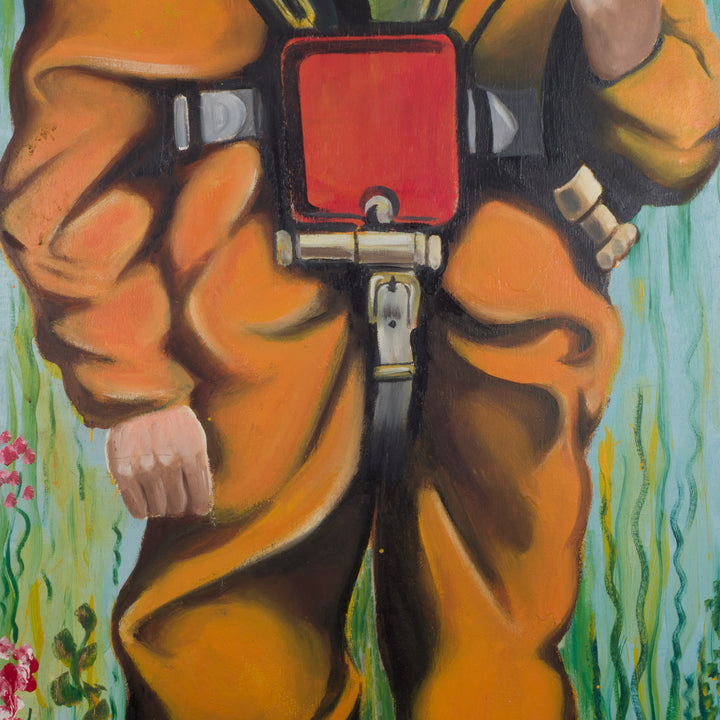 Fun painting of an old school diver, signed