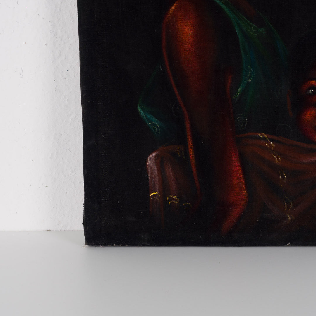 Painting of a black woman with a child on her back