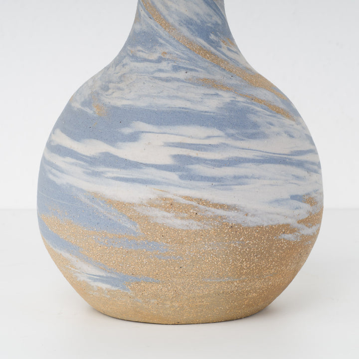 1980s vase in stoneware with soft blue swirl