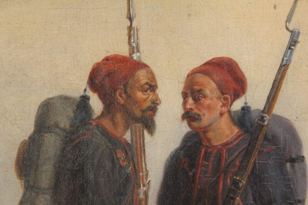 19e eeuws schilderij van militairen - De Tuin Der Kunsten
