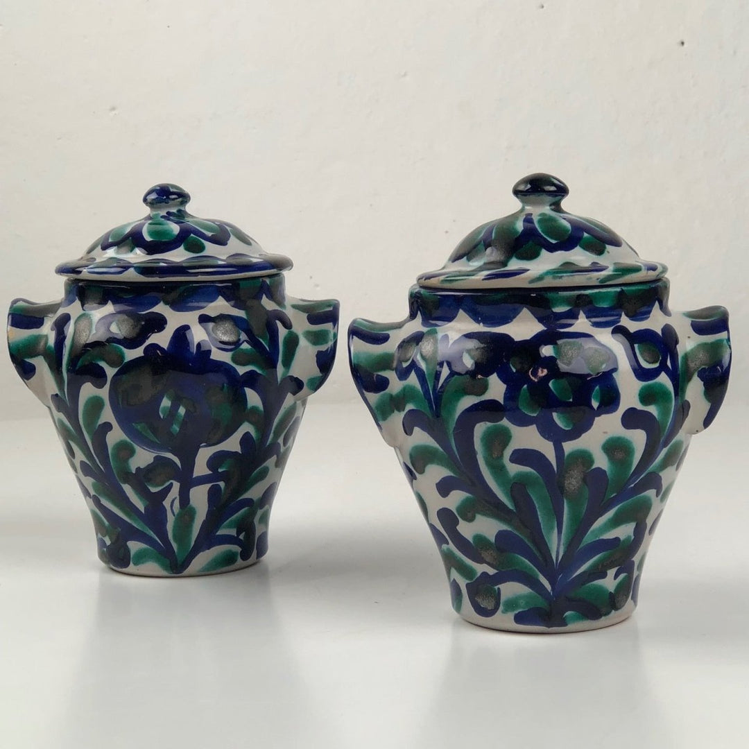 2 Zuiderse keramische decoratieve potjes - De Tuin Der Kunsten