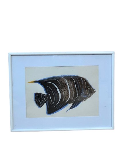 Kunstwerk bruine tropische vis met blauw - De Tuin Der Kunsten