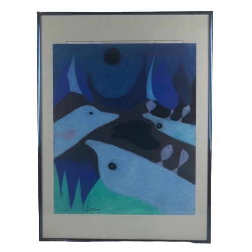 Pastel van blauwe zoogdieren door Francis Guerin - De Tuin Der Kunsten