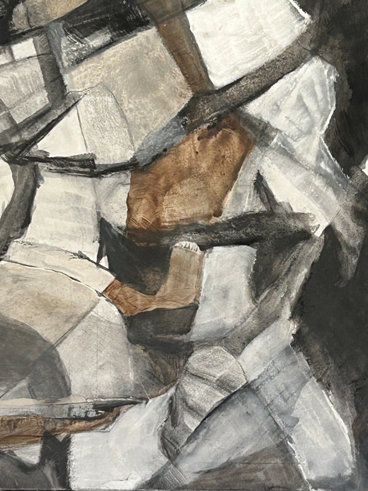 Stilte in Fragment – Abstract schilderij met aardse schakeringen - 80 x 80 x 2 cm