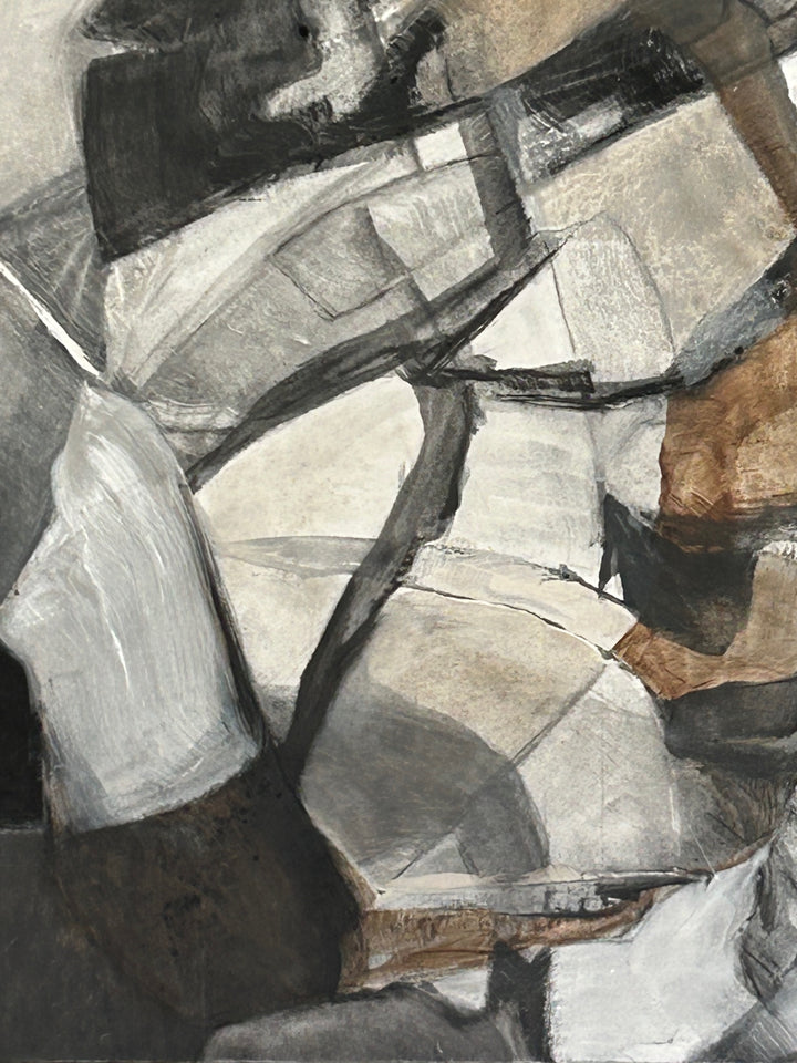 Stilte in Fragment – Abstract schilderij met aardse schakeringen - 80 x 80 x 2 cm