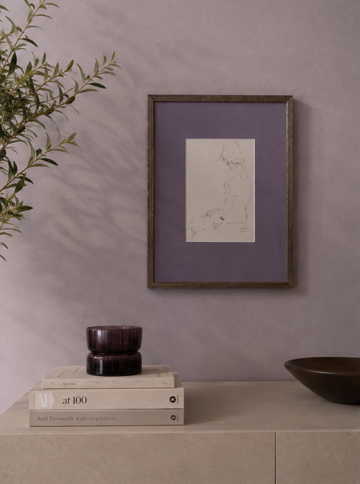 Elegante zwarte tekening van een naakte dame van Annemie Einhaus (1995) - 43 x 31,5cm