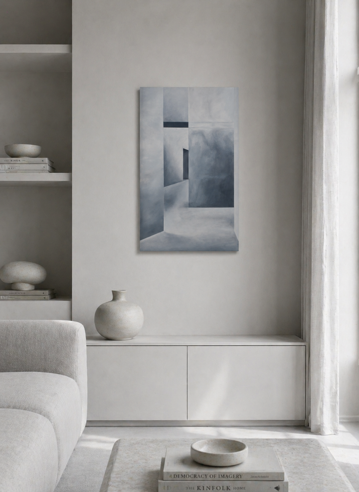 Schilderij “Architectural Silence nr. 21” – Ruimte als ervaring in verstilde lagen | grijs schilderij / 50,5x70,5x2,5cm /  - Monique Coppieters