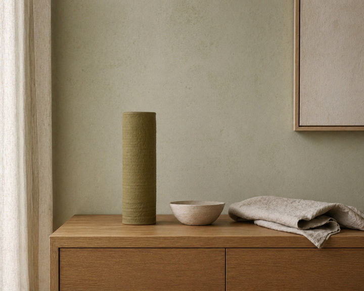 Green ceramic cylinder vase handmade