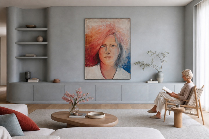 Groot Schilderij “Vrouwelijke Expressie” – Bea Van Dorpe / 120x90cm