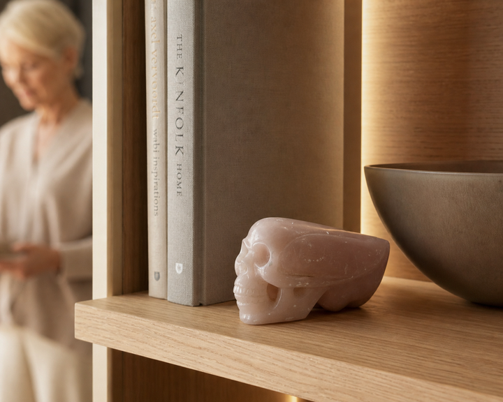 Sculpture – Skull in pink calcite | 15 x 5.5 x 7 cm