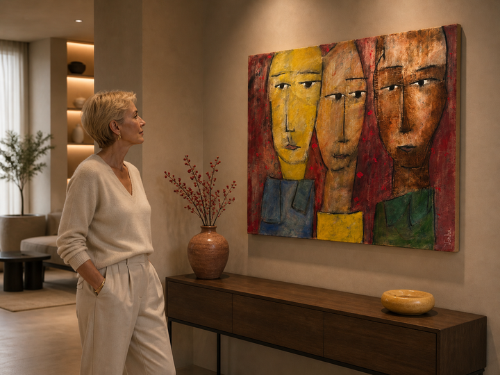 Schilderij van 3 Kleurrijke Personages – Paul Vanhee (100 x 80 cm)
