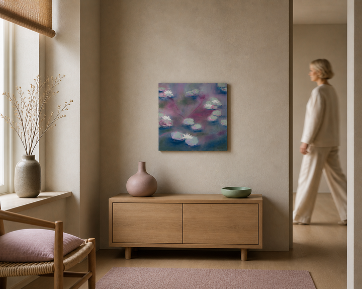 Schilderij met waterlelies – poëtisch en dromerig tafereel (50,5 × 50,5 cm)