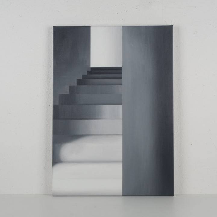 Schilderij 'Opwaartse stilte – 70,5x50,5cm - een verstilde weg naar licht en diepte' door Monique Coppieters