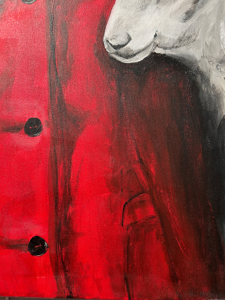 Atelier S – La Fille au Manteau Rouge | Meisje tussen de Schapen – Schilderij 60 x 80 x 4 cm