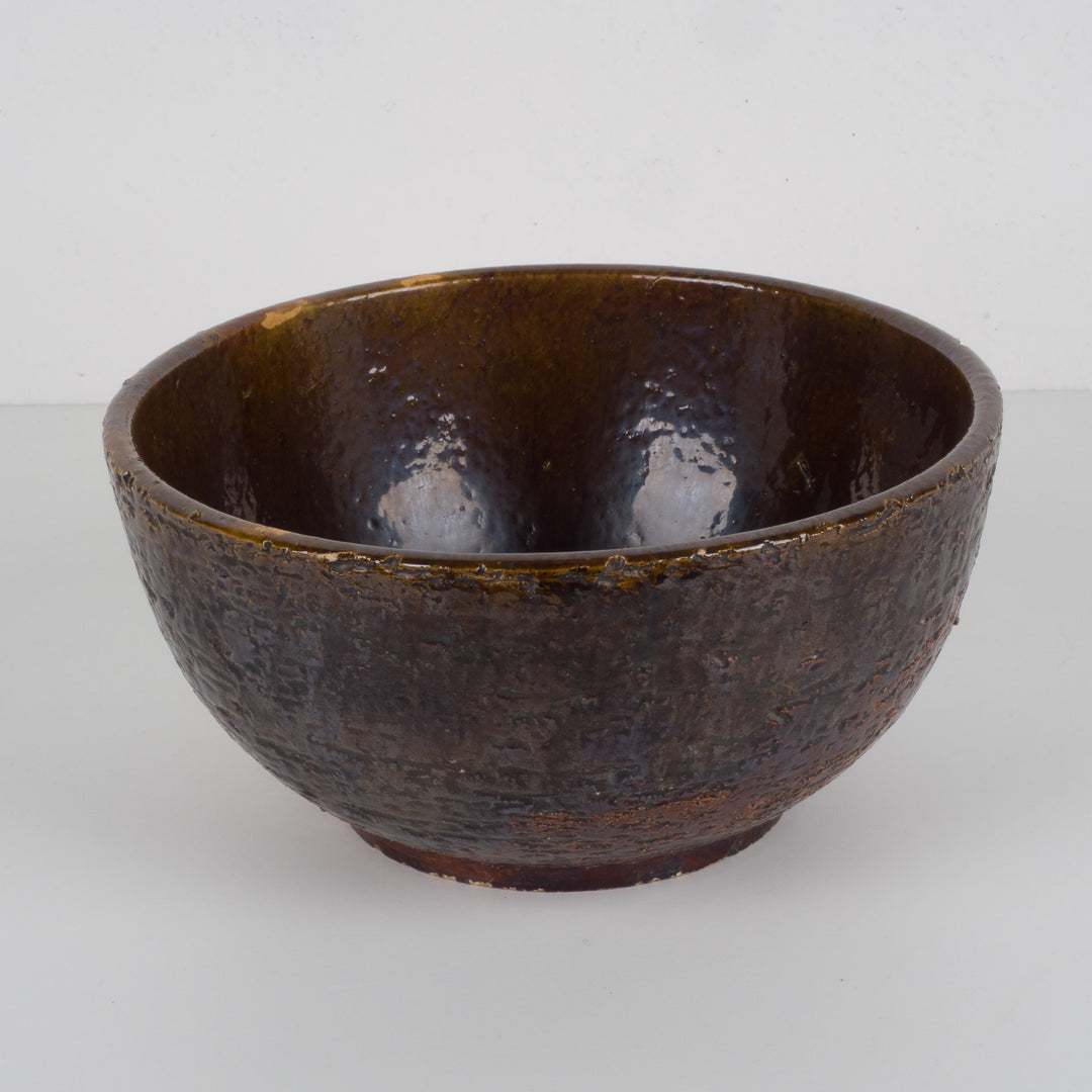 Bruin geglazuurde RAKU schaal – authentieke keramiek met karakter (25x25x12 cm)