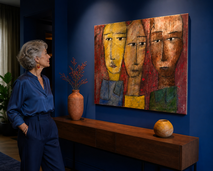 Schilderij van 3 Kleurrijke Personages – Paul Vanhee (100 x 80 cm)