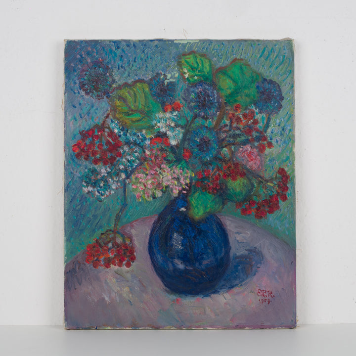 Bloemenschilderij 1959 – Gesigneerd E.E.R. – 40 x 50 x 2 cm