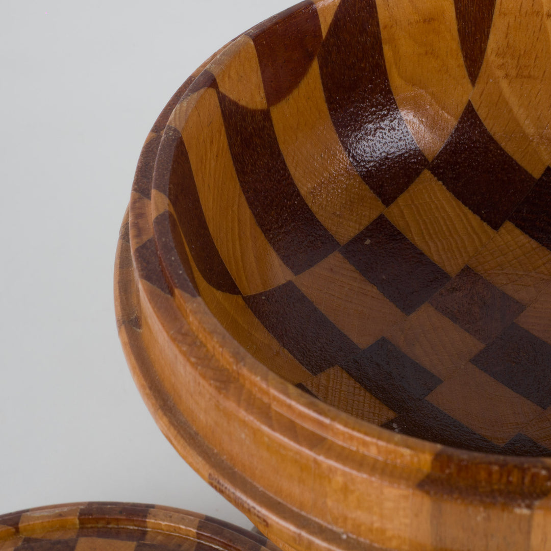Houten dekselpotje in marquetterie – 13x13x7 cm