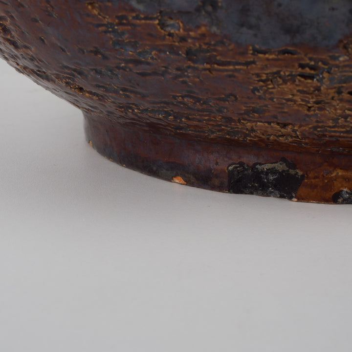 Bruin geglazuurde RAKU schaal – authentieke keramiek met karakter (25x25x12 cm)