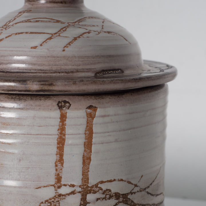 Ceramic pot with lid by Bernadette Serremorizot – abstract design (1990s)