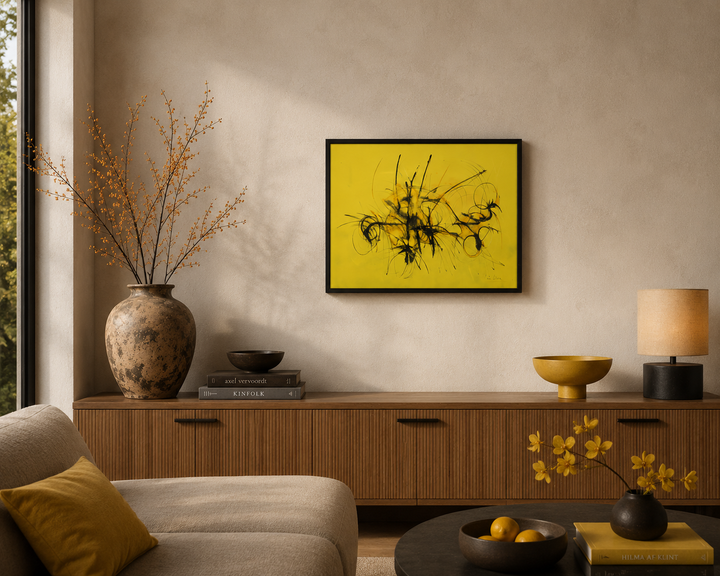 Abstract schilderij in geel – H. De Craene / 69,5 x 57,5 x 3,5 cm