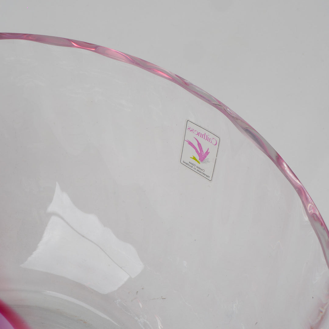 Kristallen schaal Caithness – Roze detail – Handgemaakt in Schotland – 20,2 x 20,2 x 9,2 cm