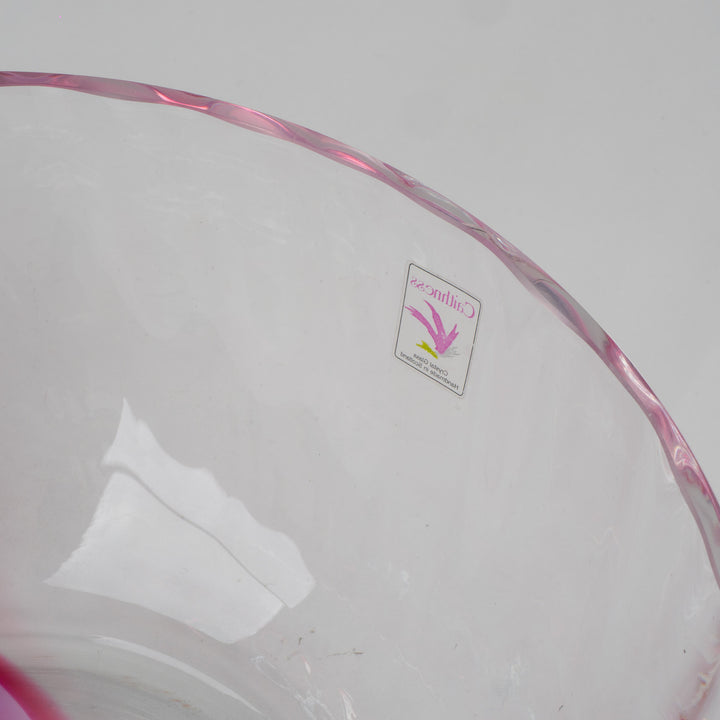 Kristallen schaal Caithness – Roze detail – Handgemaakt in Schotland – 20,2 x 20,2 x 9,2 cm