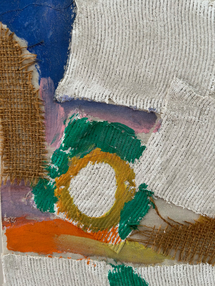 Abstracte Mixed Media Collage – Kleurrijk Textuurkunstwerk met Unieke Materialen - 64,5 x 50 x 3 cm