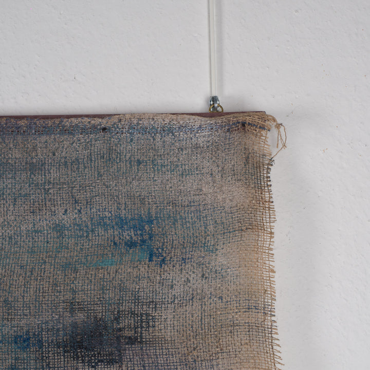 Schilderij van een iconisch figuur op jute – Heidi Schoefs – 117x110 cm