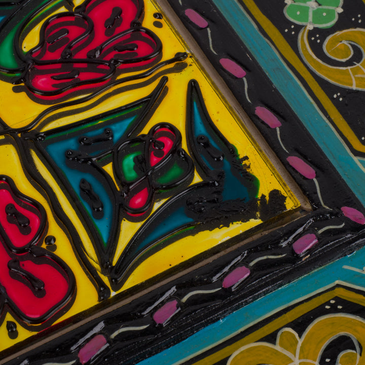 Kleurrijke vierkante Arabische spiegel – beschilderd en gedecoreerd