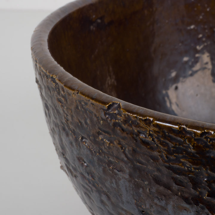 Bruin geglazuurde RAKU schaal – authentieke keramiek met karakter (25x25x12 cm)