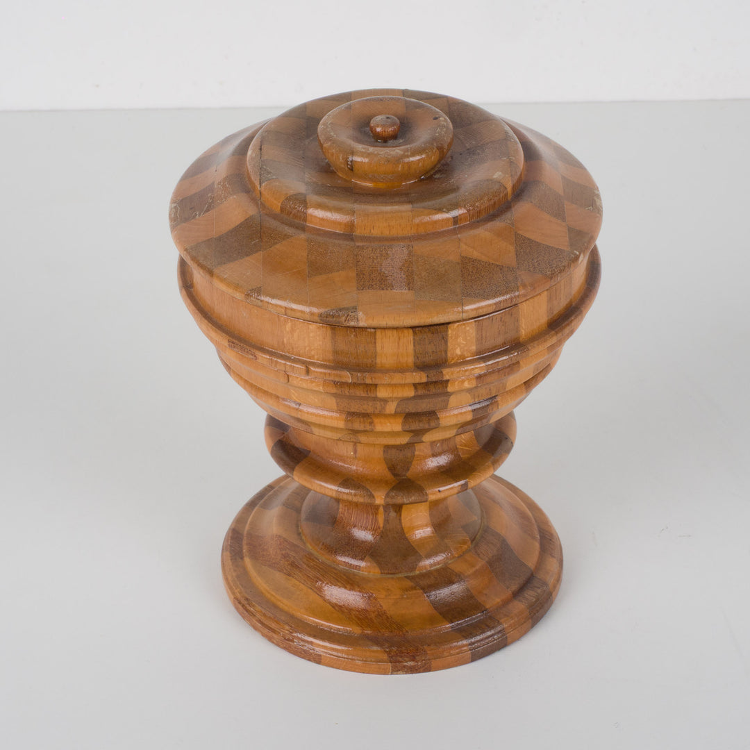Houten dekselpotje in marquetterie – 13x13x7 cm