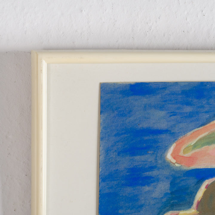 Schilderij “Huizen aan Zee – Kobaltblauw Landschap” door S. Matthijs