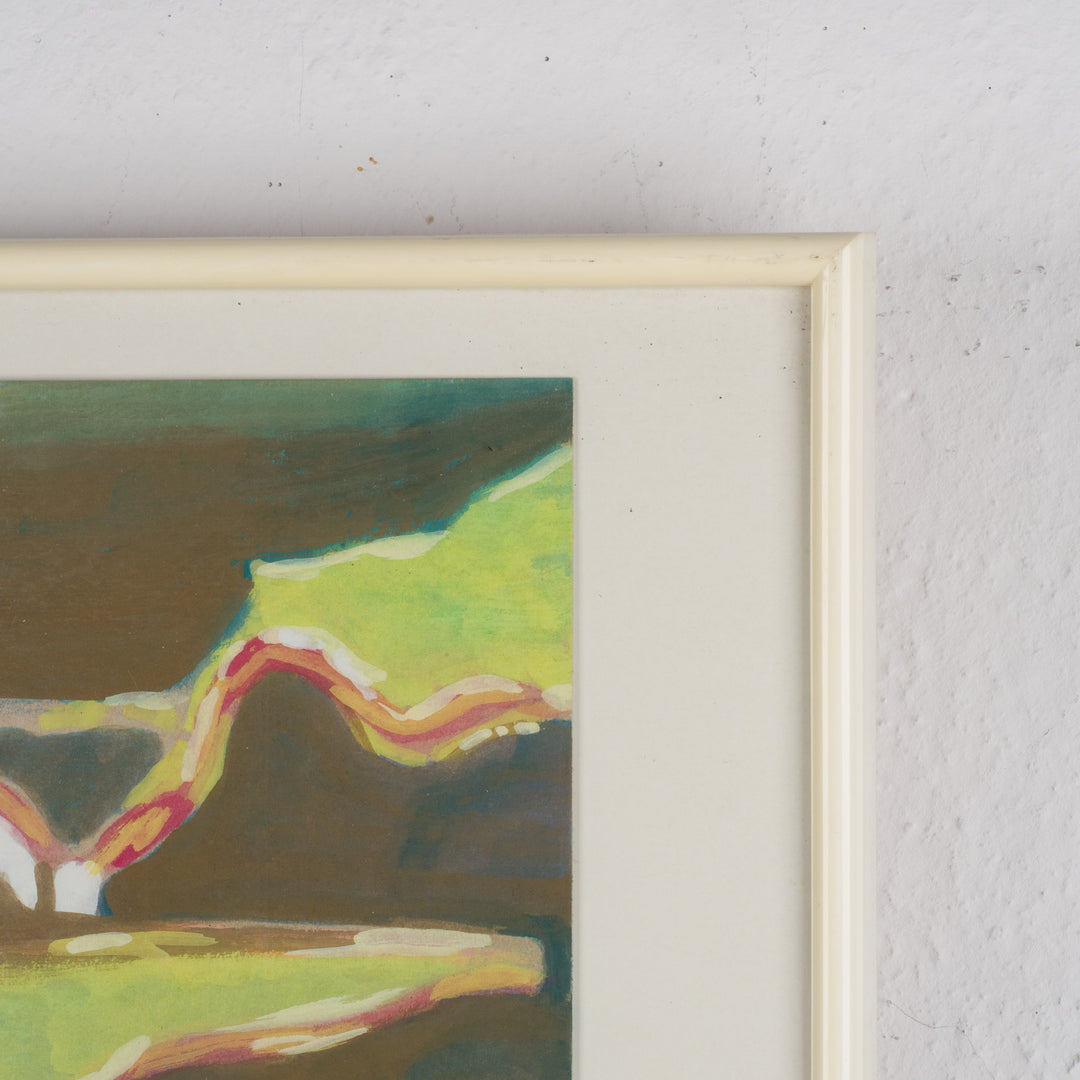 Schilderij “Huizen aan Zee – Kobaltblauw Landschap” door S. Matthijs