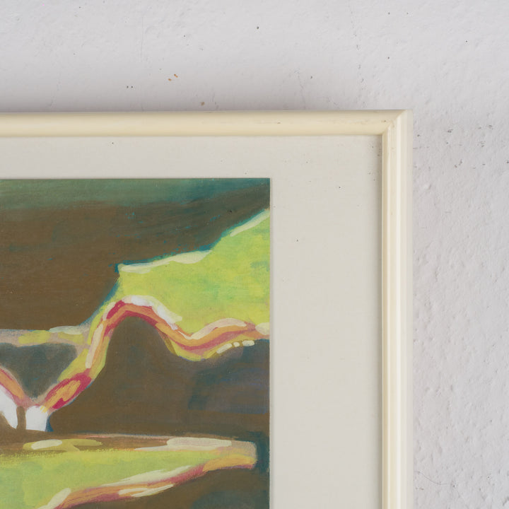 Schilderij “Huizen aan Zee – Kobaltblauw Landschap” door S. Matthijs