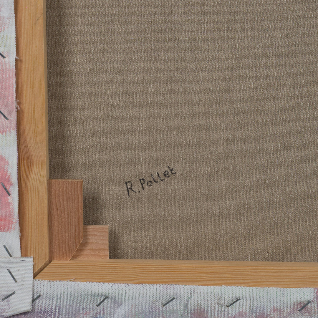 Schilderij van Rita Pollet – man kijkend door het raam in zachte pasteltinten