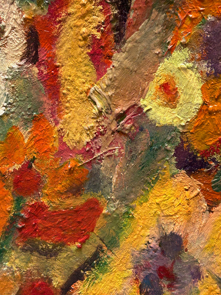 Expressief Bloemenveld in Olieverf – Gesigneerd – 80 x 70 x 1,5 cm