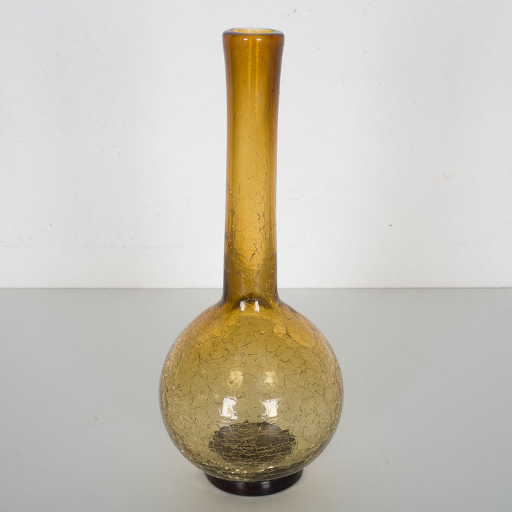 Ocher-colored mouth-blown vase in crackle