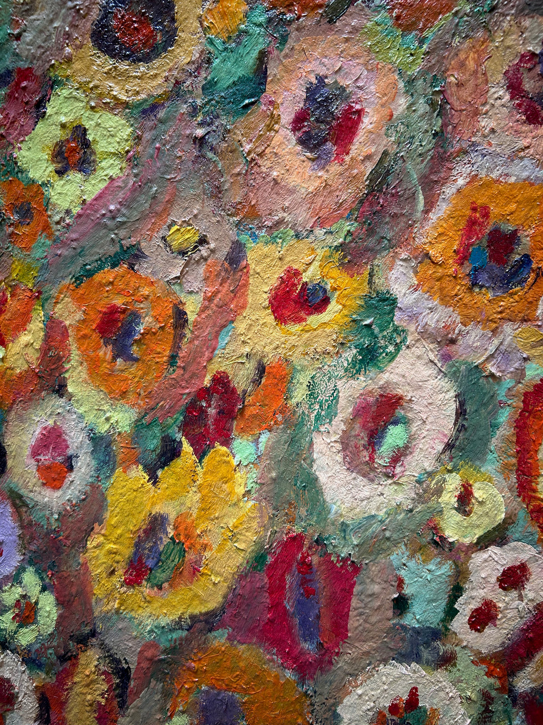 Expressief Bloemenveld in Olieverf – Gesigneerd – 80 x 70 x 1,5 cm