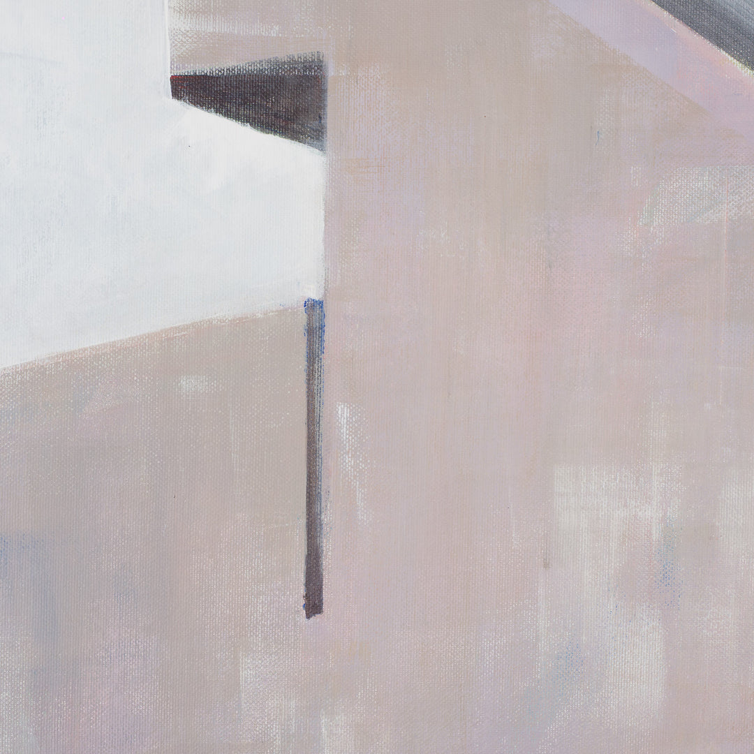 Schilderij van Rita Pollet – man kijkend door het raam in zachte pasteltinten