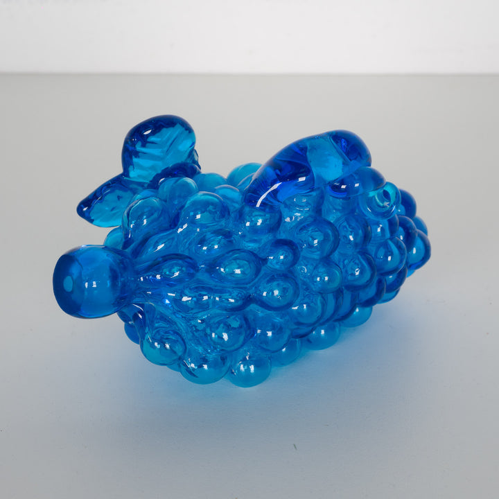 Vintage glazen druiventros – sculpturaal design in helder blauw (15 x 8,5 x 10,5 cm)
