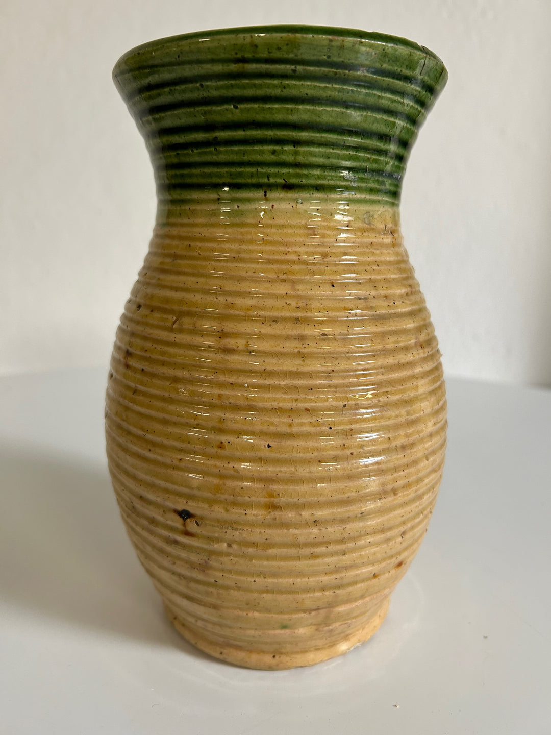 Ceramic glazed vase in green and yellow