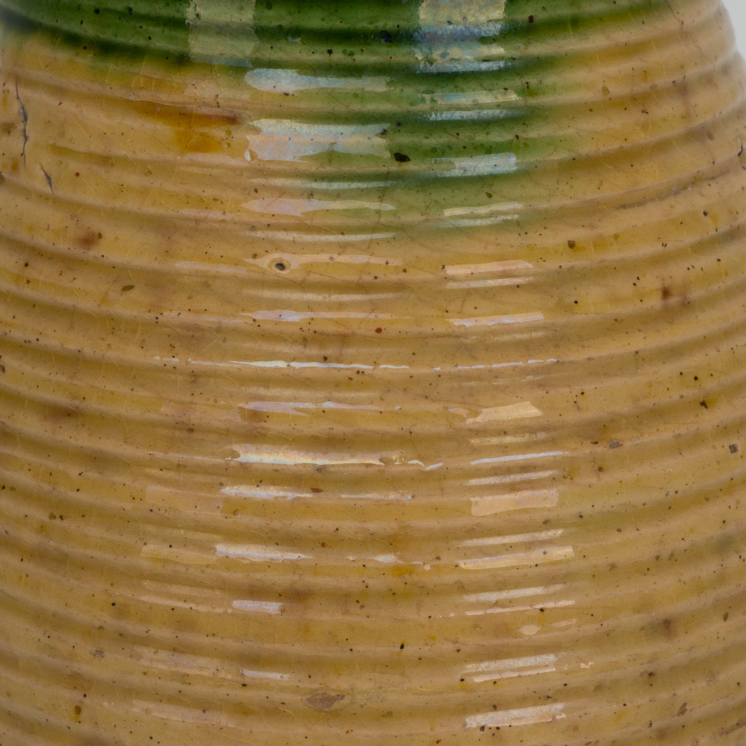 Ceramic glazed vase in green and yellow